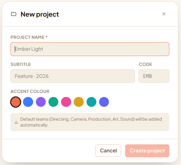 Create a new project in seconds